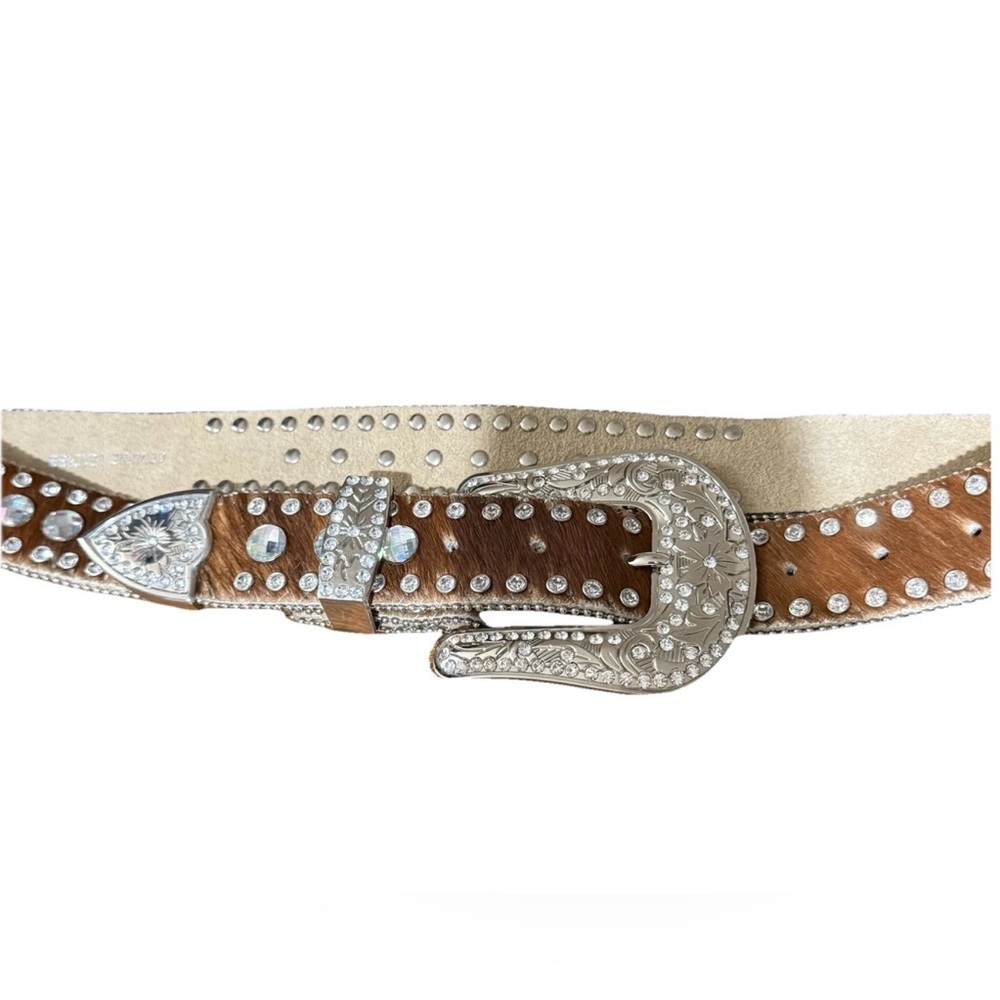 Nocona Belt Co Ladies Hair-on Crystal Western Leather Belt w/Rhinestones  Large - Picture 2 of 6